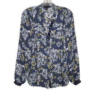 White House Black Market Career button up Floral print and Leopard Trim Blouse 6